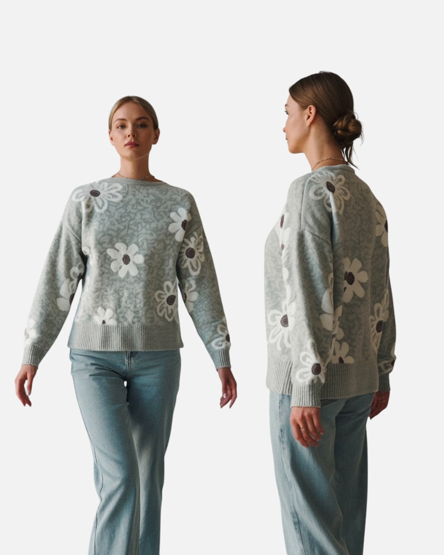 Nina | Strikket Cardigan med Blomstermønster