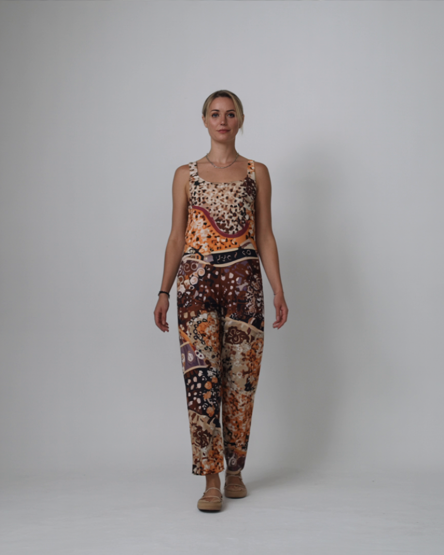 Kajakøbenhavn | Jumpsuit med geometrisk mønster og kunsttryk til kvinder, vintage, vide ben
