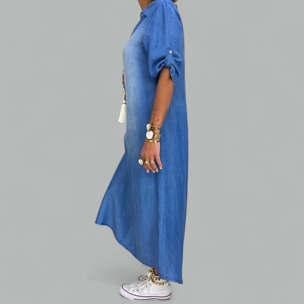Lea | Lang kjole i jeans-look med sideslids