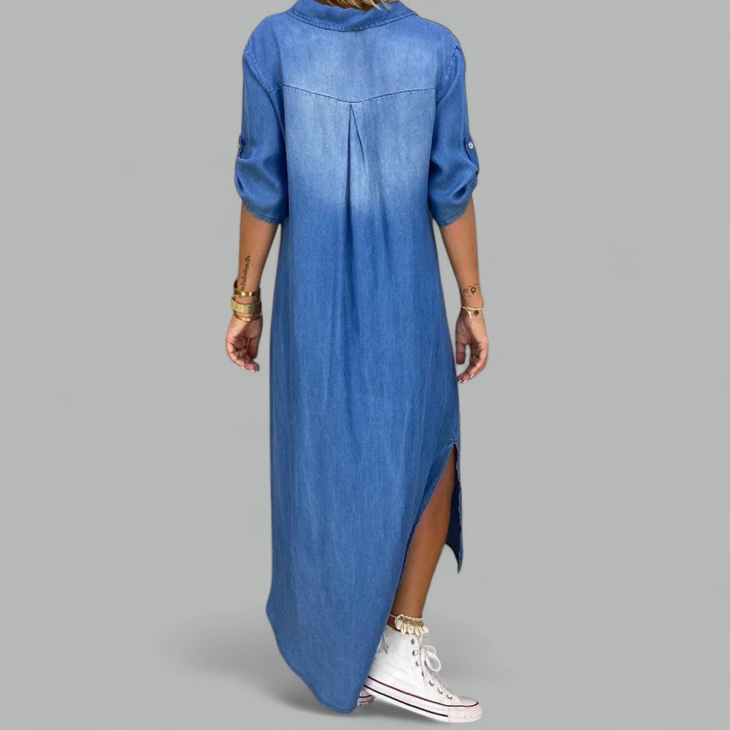 Lea | Lang kjole i jeans-look med sideslids