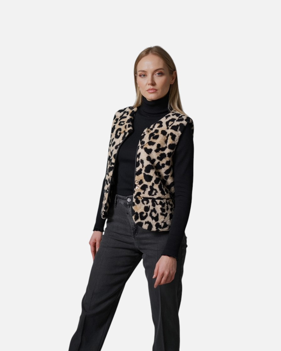 Astrid | Leopard strikket vest