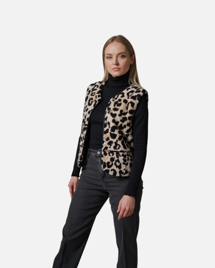 Astrid | Leopard strikket vest