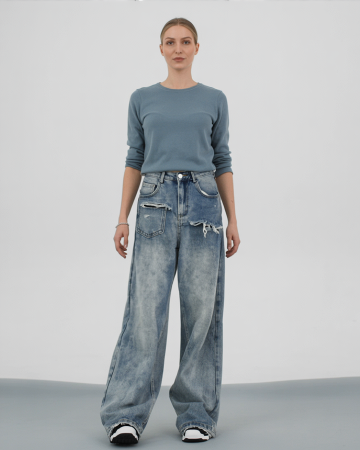 Serina | Stilfulde Distressed Jeans med Brede Ben