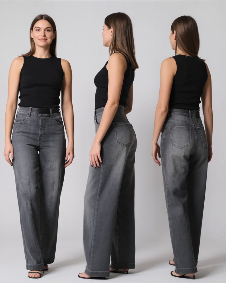 Nora | Højtaljede Denimjeans med Brede Ben