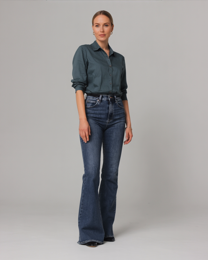 Sanne | Højtaljede Mørke Flare Jeans