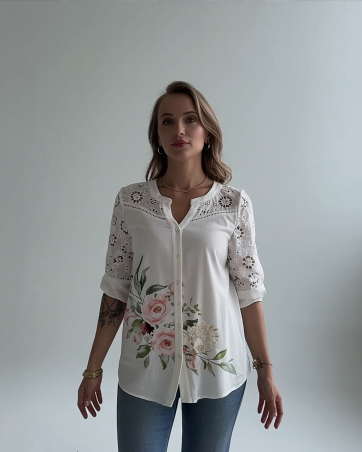 Blondebluse med Broderet Blomstermotiv | Olsen & Olsen™