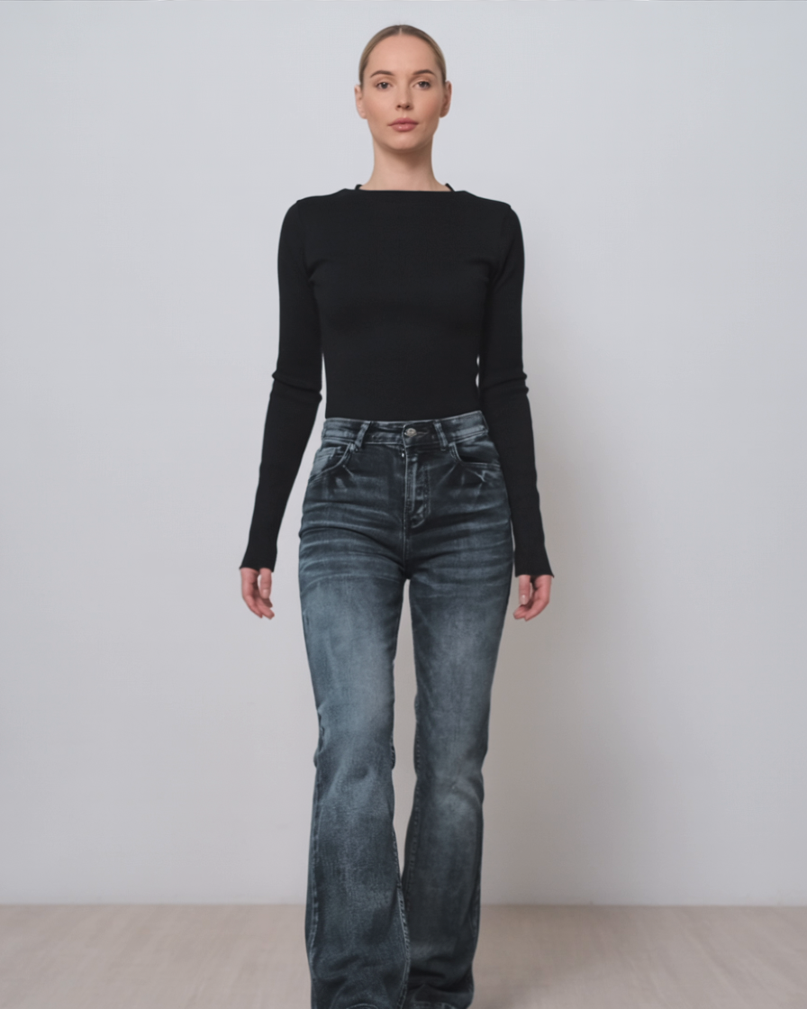 Edna | Stilfulde Højtaljede Jeans med Brede Ben