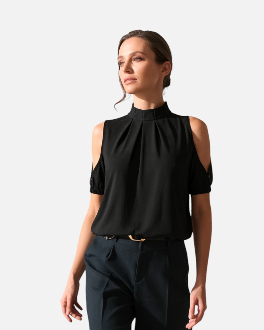 Inge™ | Sort Plisseret Bluse Med Splitærmer