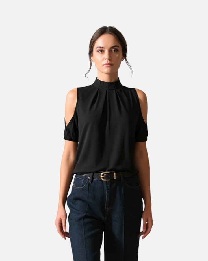 Inge™ | Sort Plisseret Bluse Med Splitærmer