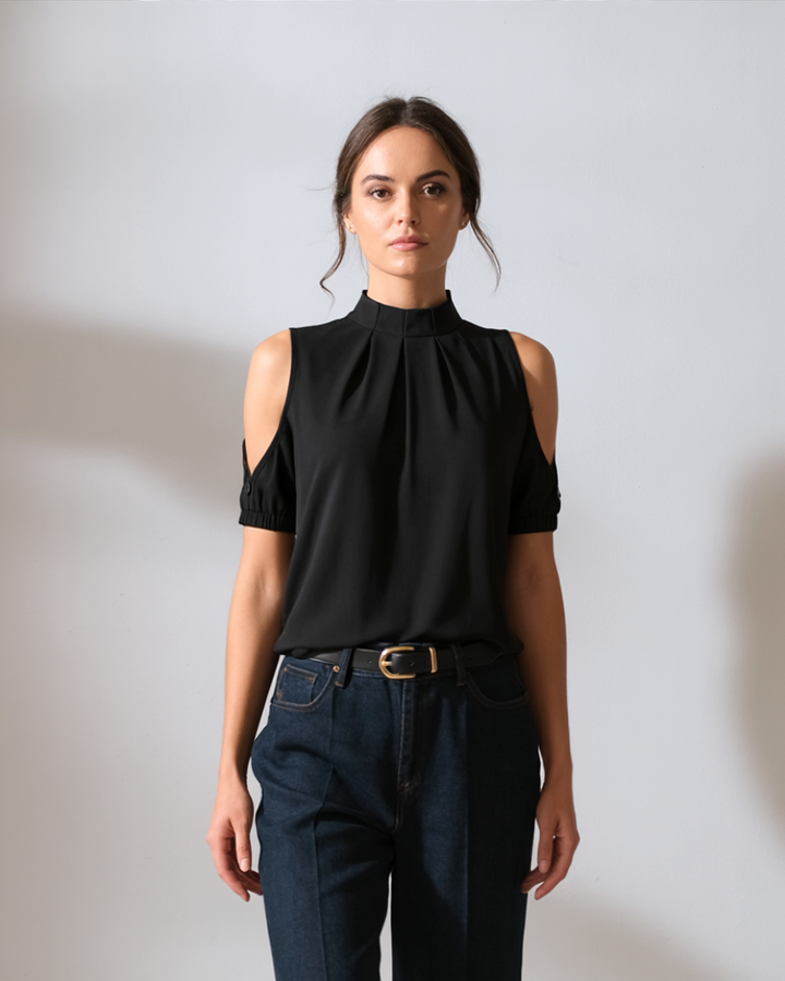 Inge™ | Sort Plisseret Bluse Med Splitærmer