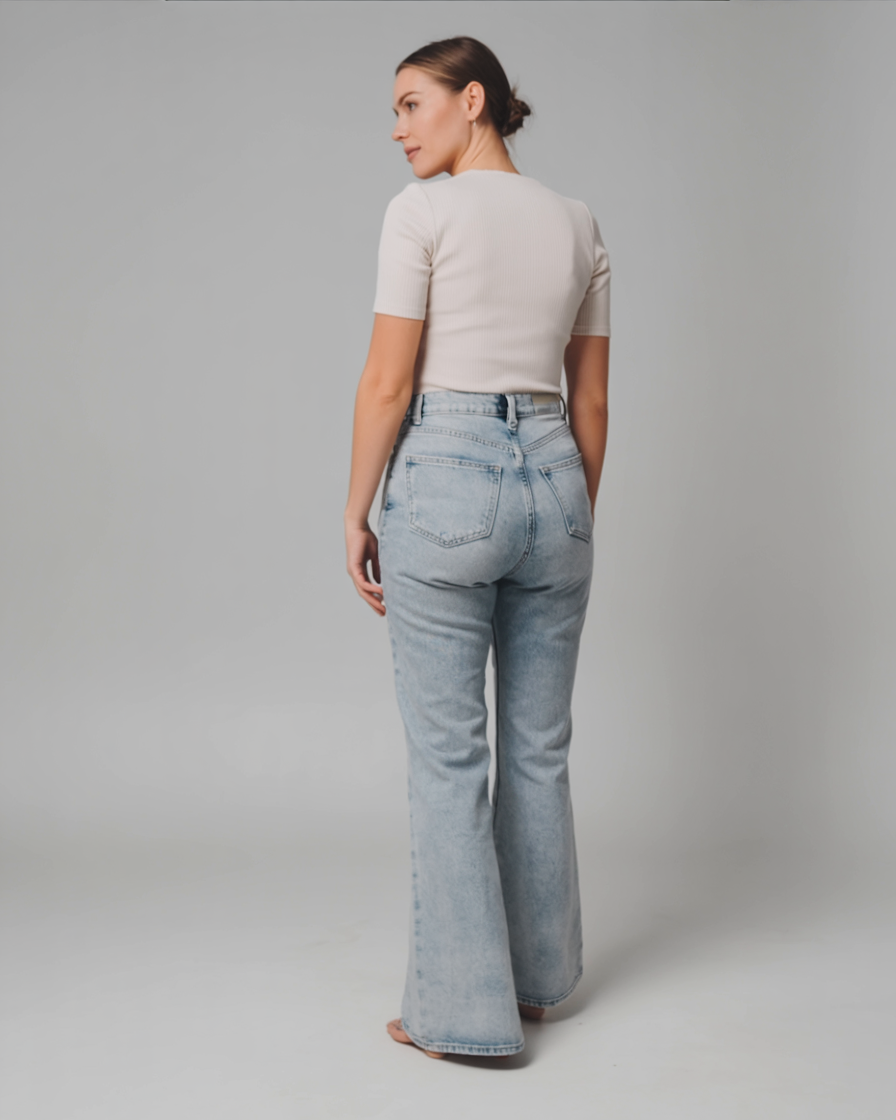 Sanne | Højtaljede Mørke Flare Jeans