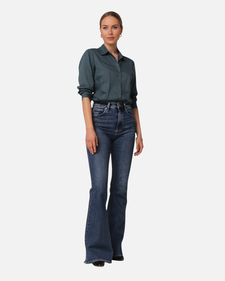 Sanne | Højtaljede Mørke Flare Jeans